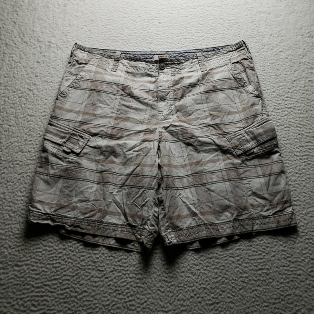 Route 66 Cargo Shorts Mens 44 Beige Plaid Cotton Canvas 11 Inseam Casual Summer